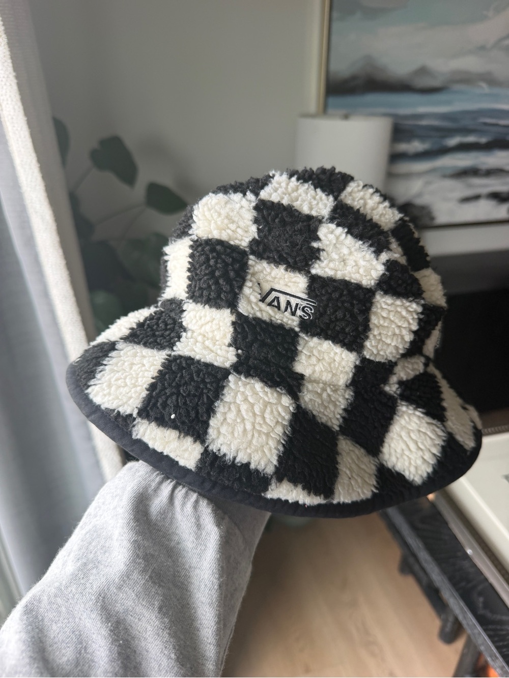Vans Black and White Sherpa Checkerboard Bucket Hat